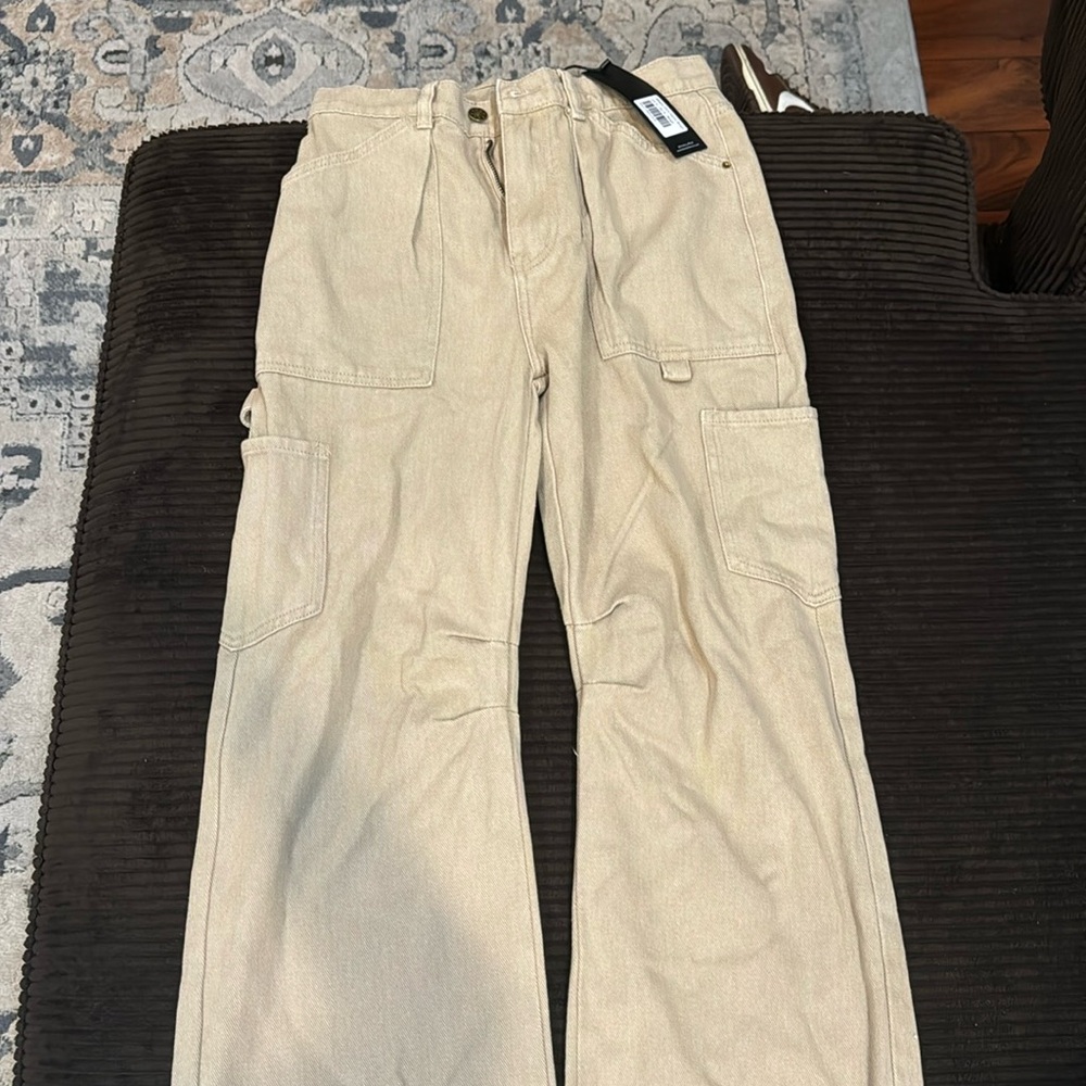 Tan straight (wide) legged cargo pants